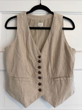 a new day Beige Linen-Blend Button Front Vest